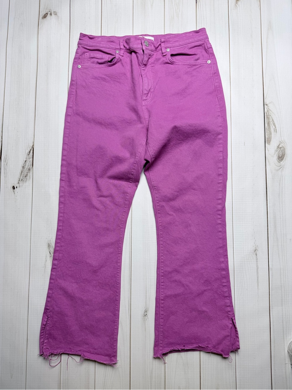 LOFT Kick Crop High Rise Jeans in a vibrant purple/magenta wash